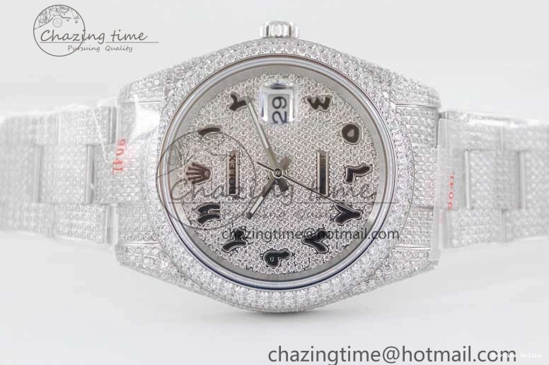0212 Datejust 41 SS Full Diamonds TWF 1:1 Best Edition Arabic Markers Dial on Bracelet A Sporty 2395